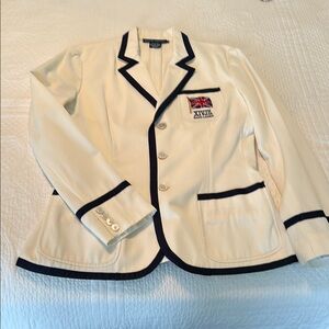 Ralph Lauren Cream Blazer with dark navy blue trim.